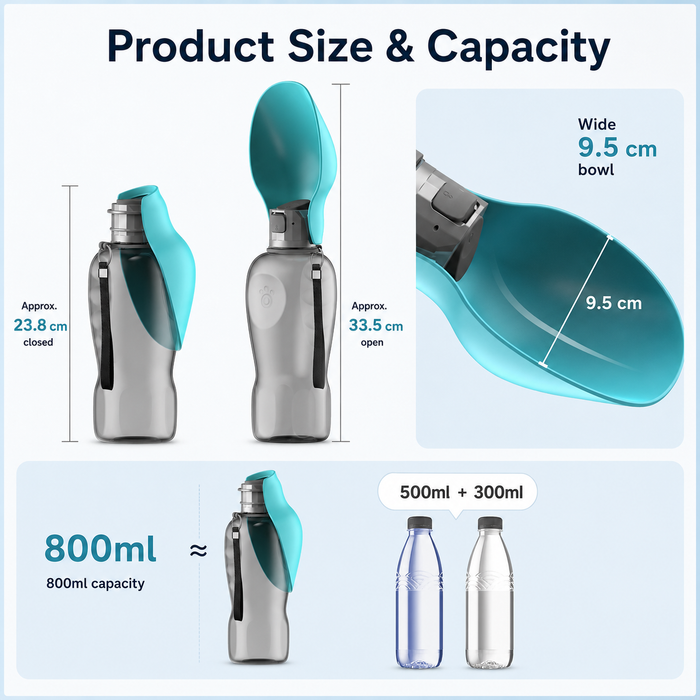 800ml Portable Pet Water Bottle for Dogs & Cats
