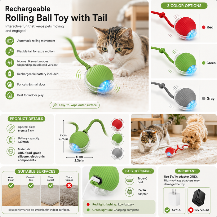 Rechargeable Interactive Cat Ball with Tail