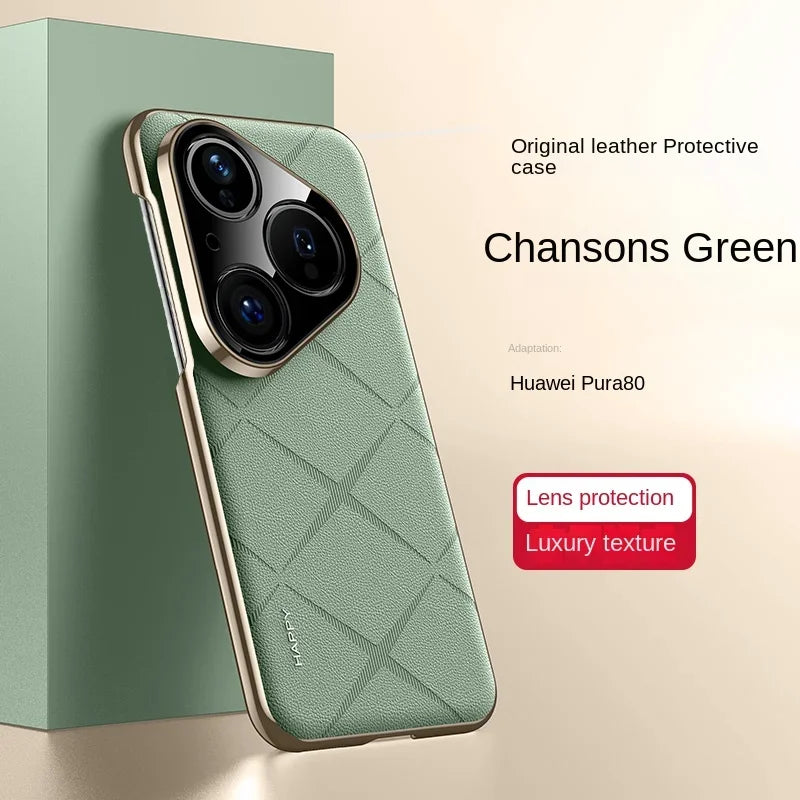 For Pura 80 Ultra 90 Promax Luxury Leather Plating Frame Case for Huawei Pura80ultra Camera Protect Shockproof Bumper Cover Capa