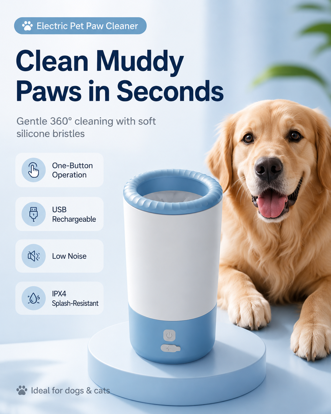 Rechargeable Electric Paw Cleaner for Dogs & Cats