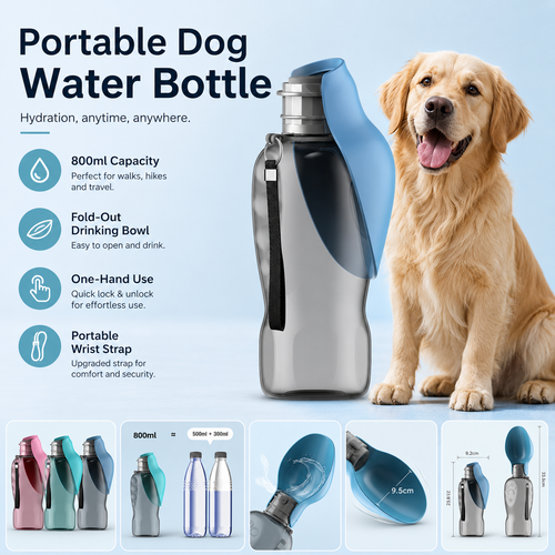 800ml Portable Pet Water Bottle for Dogs & Cats