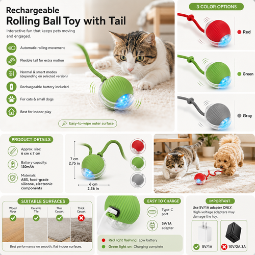 Rechargeable Interactive Cat Ball with Tail