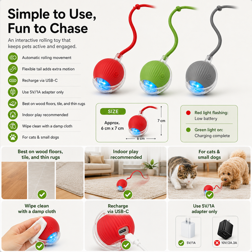 Rechargeable Interactive Cat Ball with Tail