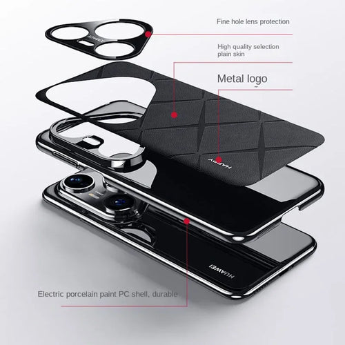 For Pura 80 Ultra 90 Promax Luxury Leather Plating Frame Case for Huawei Pura80ultra Camera Protect Shockproof Bumper Cover Capa